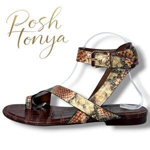 Naturalizer Sally Croc Embossed Snake Print Gladiator Sandals Mauve Size 8